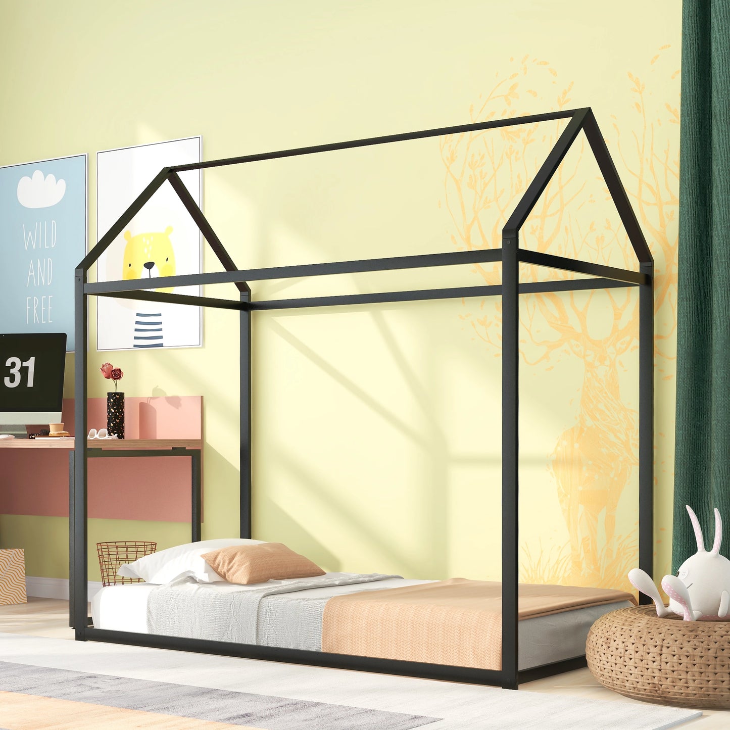 Kids House Style Canopy Twin Bed